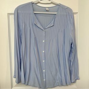L - Old Navy Pleated pale blue button blouse